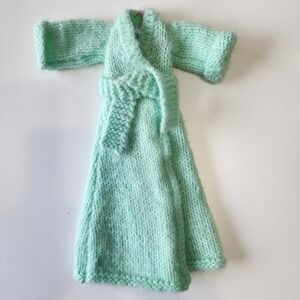 VTG Barbie Robe Knit Handmade Dressing Gown 1980's Green Knitted Doll‎ Clothes